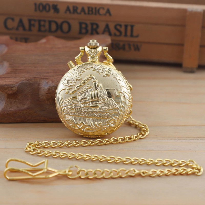 LED Gold Right Locomotive Len's Quartz Men's Pocket Watch, Arabic
