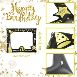 70th Black Gold Photo Booth Inflatable Selfie Frame,70th Birthday Party Photo Booth Props Giant Funny Black Gold Blow Up Picture Frame for 70th Men Women Birthday Gifts Party Favor Decoration Supplies