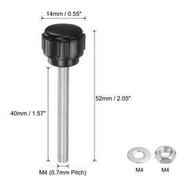 QUARKZMAN Set of 4 M4 x 40 mm Thread Knurled Buttons Thumb Screws with Nuts and Washers Clamping Knob Handle 14 mm Plastic Head Hand Buttons Thumb Screws Black