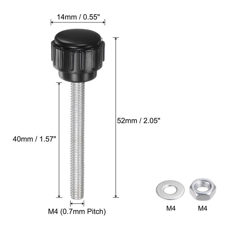 QUARKZMAN Set of 4 M4 x 40 mm Thread Knurled