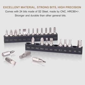 GreaTalent 25in1 S2 Steel Mini Ratchet Wrench Screwdriver Bit Set with 1/4" Hex Shank Phillips/Slotted/Hexagon/Torx Bits, 36-Tooth Gear, Magnetic Bit Holder, 90 Degree Offset Reversible Drive Handle