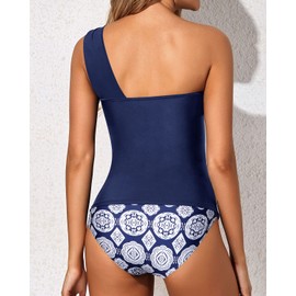 Tempt Me - Traje de baño tankini de dos piezas para mujer, con un hombro y parte inferior, Azul, XX-Large