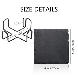 4 PCS Square Slate Drink Coasters Set, SIJDIEE 4 Inch Laser Engraving Black Slate Stone Coasters with Anti-Scratch Bottom and Coaster Holder for Office Bar Kitchen Home Dinner Table Decor Supplies