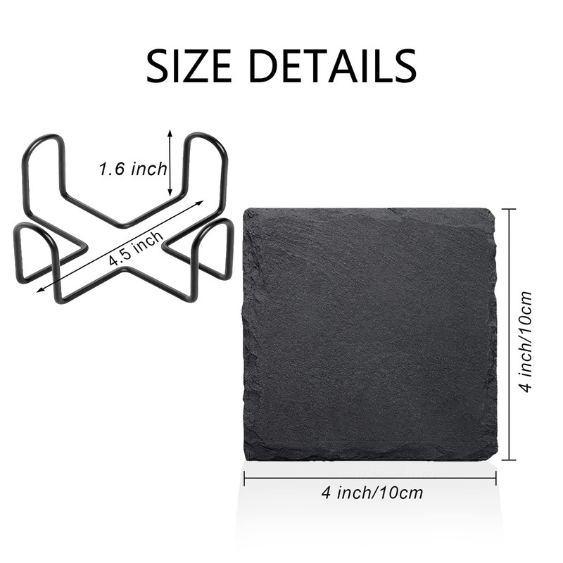 4 PCS Square Slate Drink Coasters Set, SIJDIEE 4 Inch