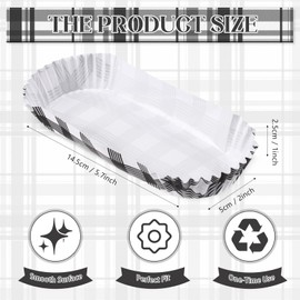 Yinkin 300 Pcs Paper Hot Dog Trays 6 Inch Food Trays Concession Stand Supplies Disposable Hot Dog Holder Paper Hotdog Boats Rectangular Fluted Liners for Takeout Food(Black,Checkered)
