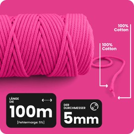 Netuno 1x Macrame Yarn, Khaki, 5 mm 100 m Cotton Cord with Cotton Core, Textile Yarn, Cord Bundle, Natural Cotton Yarn for Macramé, Bag Yarn, Decorative Cord, Braided Cord, Weaving Yarn