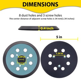 2 Pack 5-Inch Replacement Sander Pads, 5" 8 Holes Sanding Pad Compatible with DeWalt D26451, D26453, DW421, Fit for Makita BO5041, BO5010, BO5030, BO5031, XOB01Z Orbital Sander