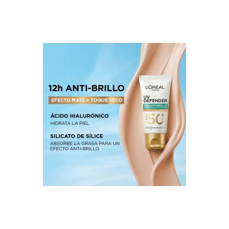 Crema Facial Oréal Paris Defender Anti Brillo Color Medio 40g