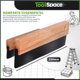 ToolSpace Rubber Spatula Joint Spatula Tiles with Rubber Lip Spatula Squeegee Rubber 250 mm Rubber Scraper Joints Wooden Handle Tile Spatula Tools Smoothing Trowel Ergonomic Work Grouting Rubber Pack