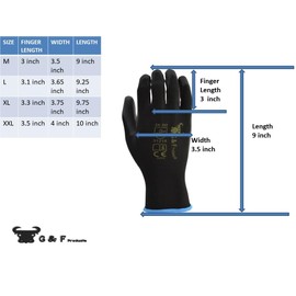 12 PAIRS Men Work Gloves – Lightweight Grip Gloves for Work Available In 4 Sizes – Polyurethane Rubber Coated Gloves - Touchscreen Tactical Gloves Ideal for General Duty Work - Large