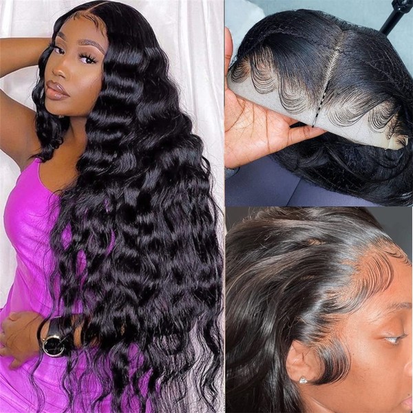 13 x 6 Transparent Lace Front Wigs Human Hair 220% Denisty Msgem 18 Inch Brazilian Body Wave Human Hair HD Lace Front Wigs for Black Women Pre Plucked with Baby Hair Natural Colour