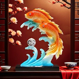 11.5 Inch Large Chinese Feng Shui Fish Statue FengShui Fishes Decor Home Office Decoration Tabletop Decor Ornaments Good Lucky Gifts