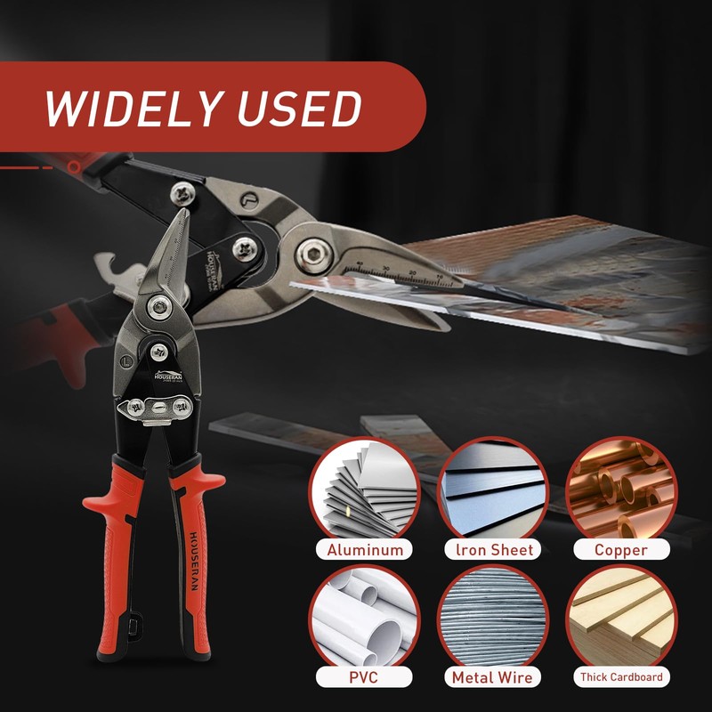 HOUSERAN 10 Inch Aviation Snips, Left Cut Offset Tin Snip,