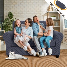 SearchI Sofa Cover Couch Covers, 3 Pieces Sofa Slipcover with 2 Separate Cushion Covers Stretch Soft Furniture Protector for Living Room Couch Cover for Pets Kids(Loveseat, Dark Grey)