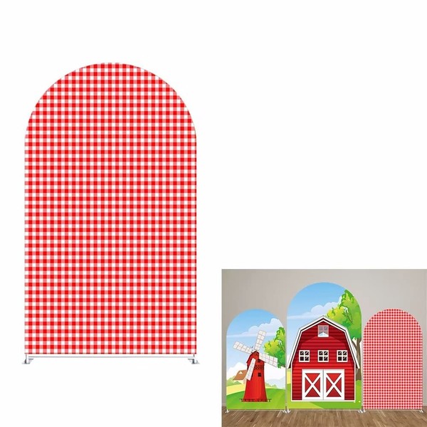 Red-and-White-Checkered Arch Backdrop Cover Kids Red Farm Parties Chiara Backdrops