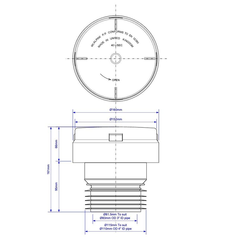McAlpine Air Admittance Valve 110MM Ventapipe Internal/External VP100E