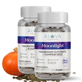 Alova | Glicinato de Magnesio con Semillas de Calabaza, Máxima Absorción, Gluten Free, Moonlight, 120 Cápsulas Veganas (2 PACK, Semillas de Calabaza)