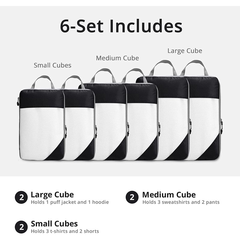 Komugi Compression Packing Cube 6 set, Waterproof Mesh Travel Luggage