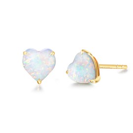 FANCIME Solid 14K 585 Yellow Gold Heart Small Stud Earrings with 1.25ct Amethyst/Aquamarine/Emerald/Ruby/Peridot/Sapphire/Citrine Jewellery for Women Girls Mum, Size: 5*5mm, Yellow Gold, Opal