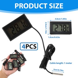 Digital Thermometer Temperature Monitor with External Probe - 4 Pack Black,for Fridge Freezer, Refrigerator, Aquarium, and Home Temperature Measurement