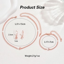 FDEETY Jewellery Set for Women Elegant Rhinestone Necklace Bracelet Earrings Crystal Bridal Jewellery Set Allergen-free Wedding Jewellery Wedding Fashion Jewellery for Girls, Copper