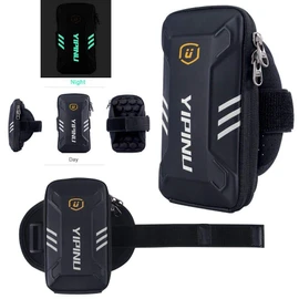 DFV mobile - Waterproof Reflective Armband Case with 2 Compartments Sport Running Walking Cycling Gym for M-Horse Power 1 - Black