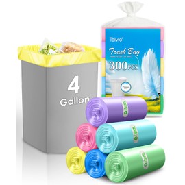 4 Gallon 300pcs Trash Bags Colorful Clear Garbage Bags, Bathroom Trash Can Bin Liners, Small Plastic Bags for home office kitchen, fit 12-15 Liter, 3,3.5,4.5 Gal,Multicolor