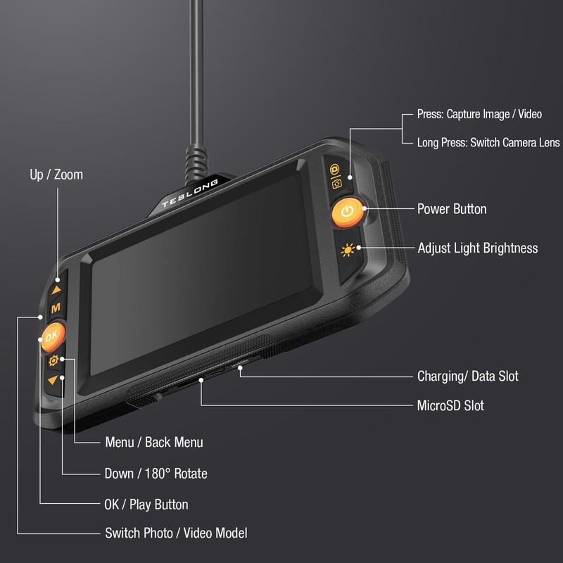 Teslong Dual Lens Endoscope Inspection Camera, 4.3 Inch Screen Inspection