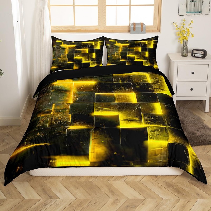 Yellow Black Bed Set 3D Glowing Buffalo Duvet Cover Single
