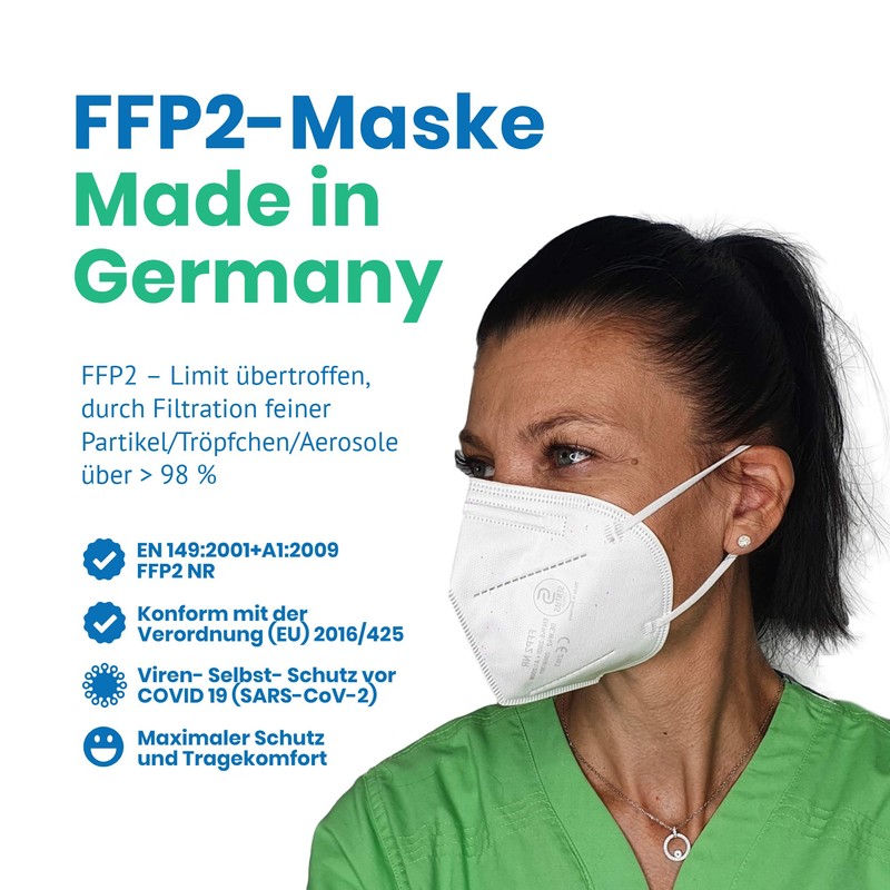 FFP2 Maske in Deutschland hergestellt - Zertifizierte Schutzmaske mit 98%