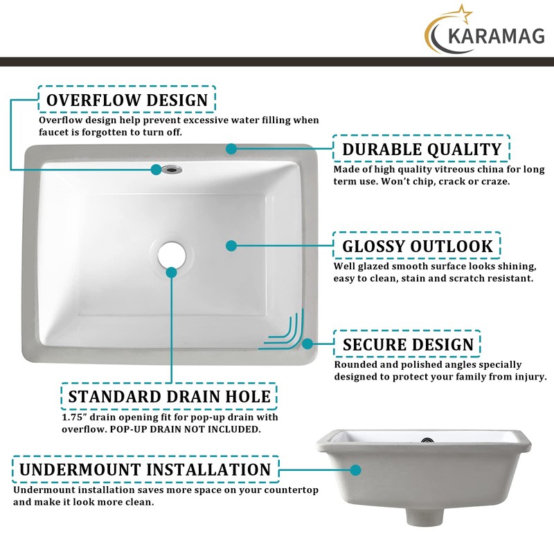 16 Inch Undermount Bathroom Sink Small Rectangle Undermount Sink White