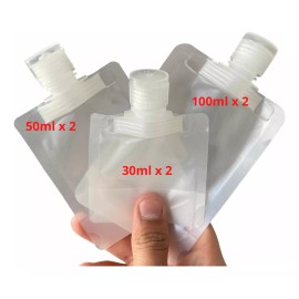 Estuchelandia Kit 6 Pzas Bolsa Envase De Viaje Rellenable Shampoo Líquidos