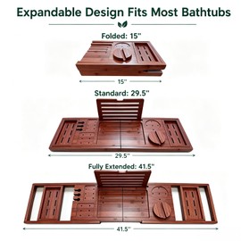 Bamboo Bathtub Tray, Expandable Foldable Bath Caddy, Walnut