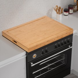 Bamboo Stove Cover for Gas & Electric Burners, 30"x22"x2.5" Noodle Board with Handles, Cutting Board with Juice Groove, Serving Tray (Natural Bamboo)