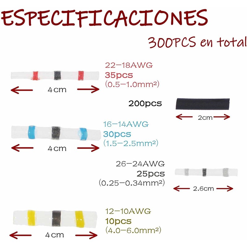 300 piezas conectores termorretráctiles, conectores de alambre con sello de