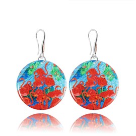 Unique flamingo round earrings hanging; holiday original gifts for women