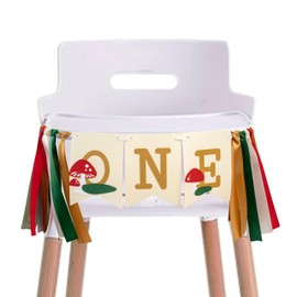 CANTLY - Banner para silla alta de champiñones, decoración de fiesta de cumpleaños, pancarta de primer cumpleaños de hongos para niños y niñas, suministros de fiesta temática de hongos, accesorios