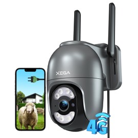 Xega 4G LTE Surveillance Camera with SIM Card Outdoor, Wired 24/7 Continuous Recording, Automatic Tracking Surveillance 2K Indoor Camera Without WiFi, Motion / Human Detection, IP66