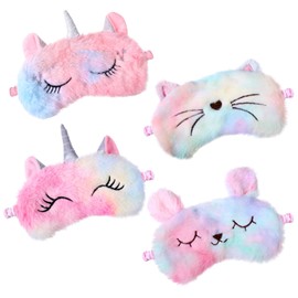 Heyu-Lotus 4 Pcs Kids Eye Masks for Sleeping, Kids Eye Mask, Cute Unicorn Animal Plush Sleeping Mask, Kids Sleeping Mask for Girls Adult Children