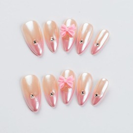 K&S Nails Press on Handmade Nails - SIZE EXTRA SMALL (Dainty Girl) | Medium Almond | Nail Kit with Two Types of Glues, UV/LED Lamp and Glue Remover | False Nails with 10 Pcs