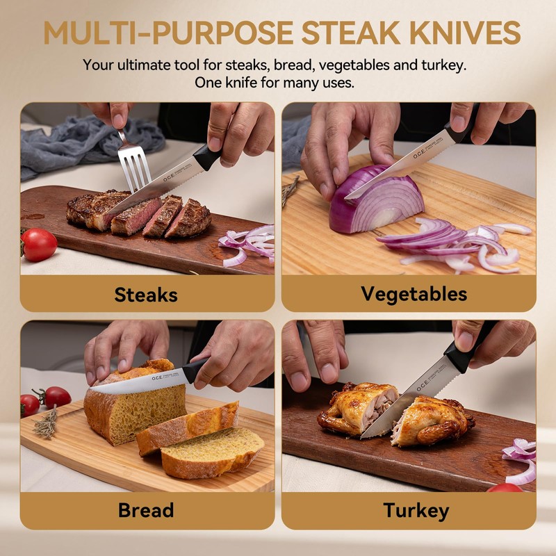 O.C.E. Steak Knives, Steak Knives Set of 4, High Carbon