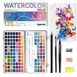LIGHTWISH Watercolour Paint Set 128 Colours, Watercolour Painting Set with Watercolour Paper, Brush, Pencils, Eraser, Portable Travel Watercolour Set for Beginners, Artists