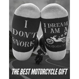 InnoBeta Motorcycle Gifts for Men, Socks for Motorbike Lover Biker Rider for Father's Day, Christmas, Birthday - I Don't Snore I Dream I'm A Motorcycle, One Size Crew Socks