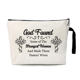 ZHANTUONE God Found Some Of The Strongest Women Zipper Cosmetic Bag,Gift For Pastor,Religious Gift for Women，Christian Gifts,Foldable Storage Large Capacity Cosmetic bag, White