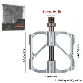 Aluminum Alloy & Carbon Fiber MTB Pedals - 9/16" Sealed 3-Bearing System | Lightweight Non-Slip Platform for Road, Mountain & BMX Bikes (Silver, Mountain Bike)