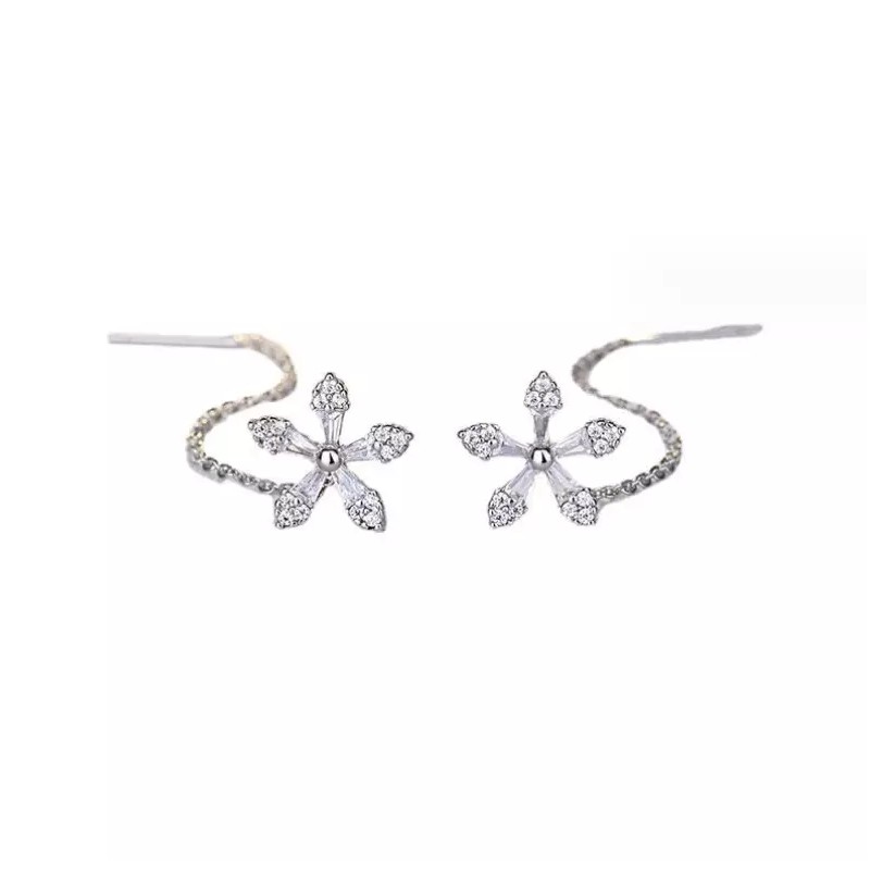 925 Silver Plated Clover Flower CZ Dangle Pull Through Threader