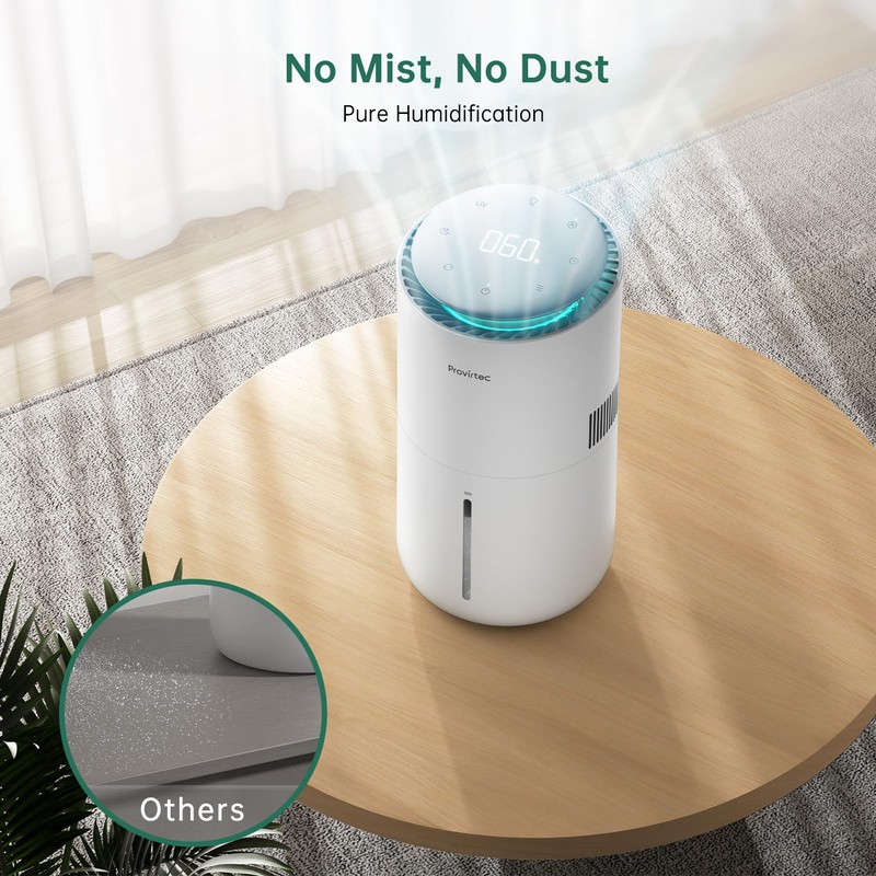 Provirtec MistFree Smart Humidifier for Bedroom, Evaporative Humidifier No White