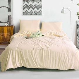 WEAVERS: 3-Piece Luxurious Microfiber Duvet Set - Super Soft Cotton-like Feel, Breathable, Duvet cover with Pillowcases. (Colour Cream Size Double)