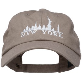 New York Skyline Embroidered Washed Cap - Khaki OSFM