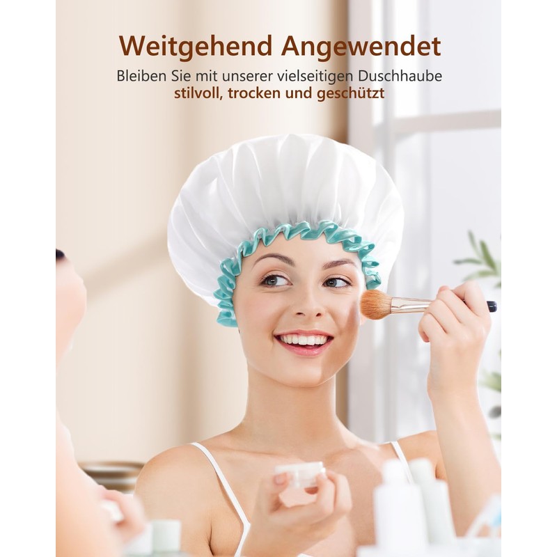 White Shower Cap, Mold Resistant Waterproof Washable Hair Caps for